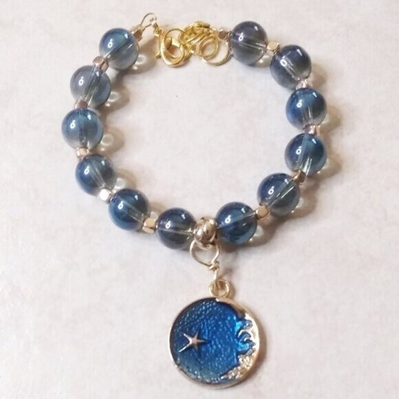 Moon Goddess Jewelry! Blue Moon Charm! Beaded Bracelet - Fits 6-7.5" Wrists - Picture 4 of 9